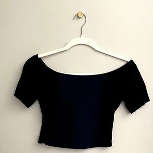 Black crop top, off the shoulder tee